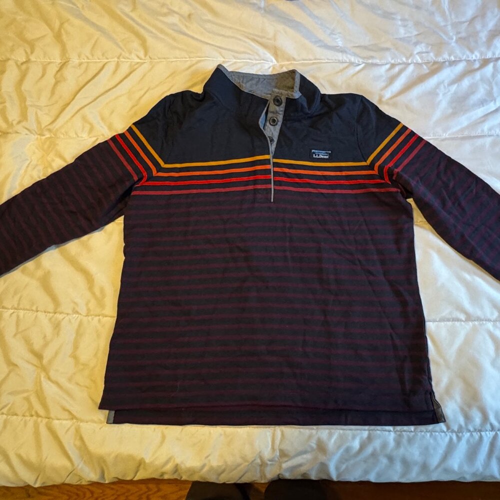 LL Bean Rugby striped quarter button henley